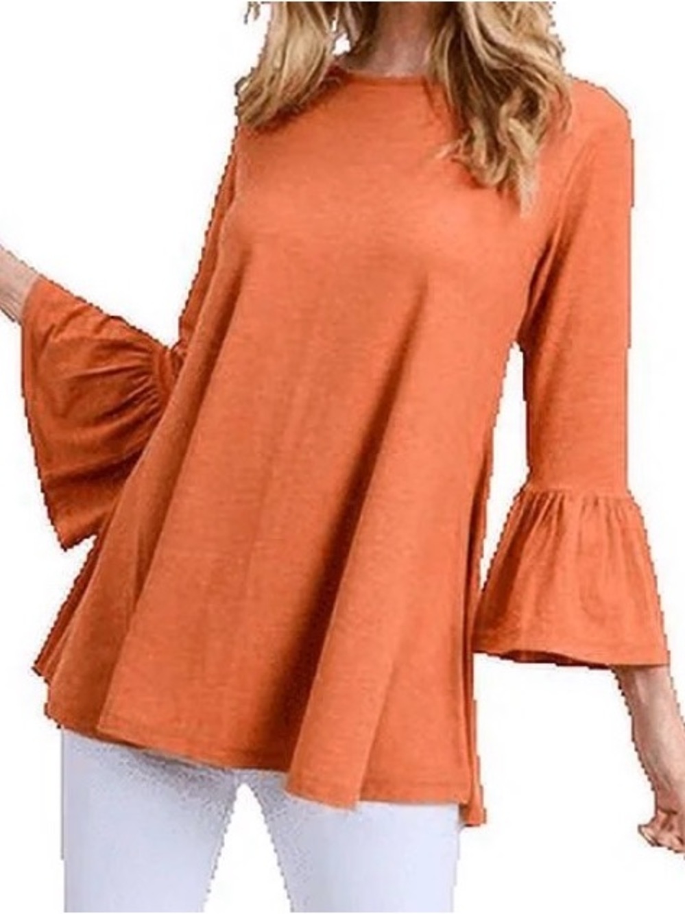 Yelete Pumpkin Orange Bell Sleeve Tunic